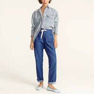 NWT J. Crew Denim Camp Pant with Drawstring in Medium Blue Tall Med